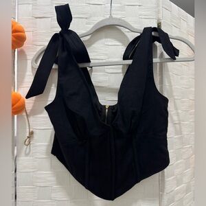 Sexy Black Tie-Strap Corset Cropped Top